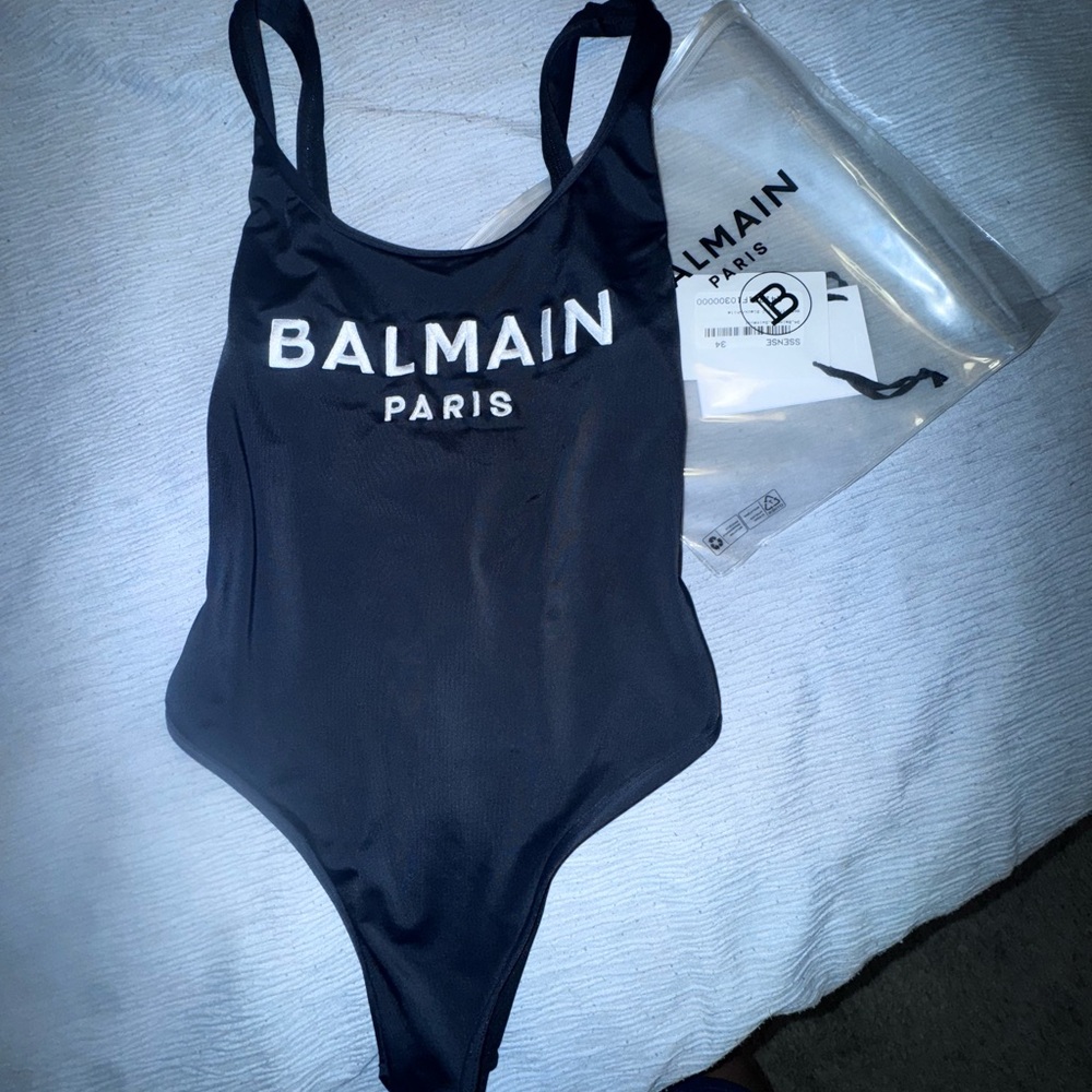 Balmain Black Swimsuit with Logo Detail
